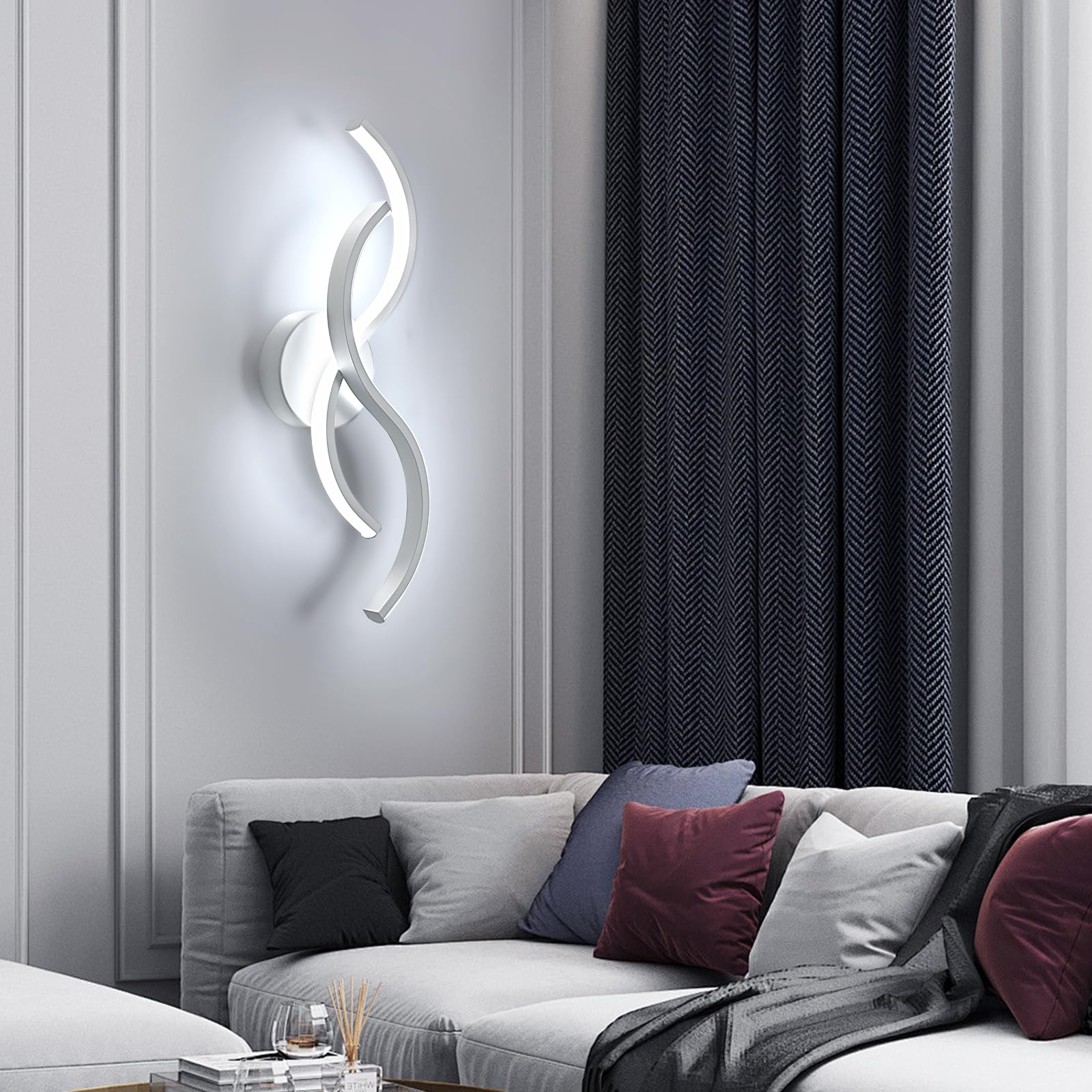 LED Lámpara de Pared Interior 42CM, Blanco Frío 6500K, 15W, Blanco | LED Aplique de Pared 15W 1687LM, Moderno Iluminación Interior Diseño Curvo para Dormitorio Sala de Estar Escaleras Pasillo