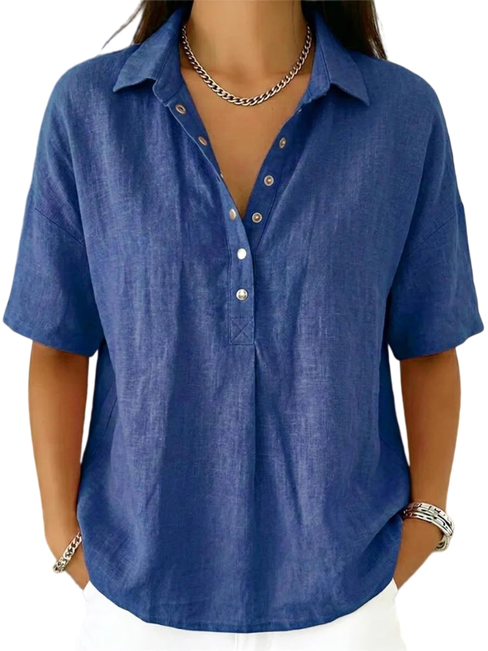 Polos de Lino para Mujer, Moda de Verano 2026, Blusas de Manga Corta con Botones, Estilo Casual y Moderno, Ideales para Vacaciones