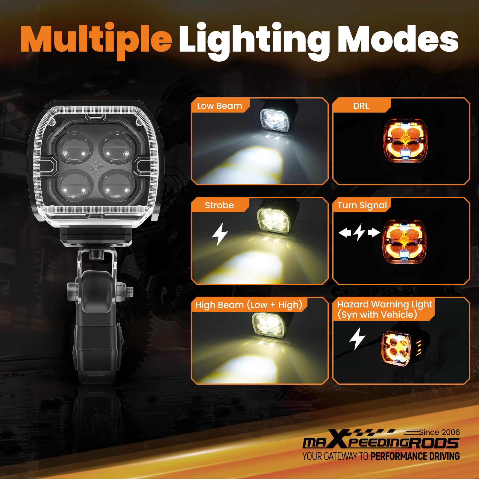 maXpeedingrods Dodatkowy reflektor motocyklowy LED, 120 W, 24 000 lm, reflektor przeciwmgielny do motocykla, ze światłem drogowym i mijania oraz kierunkowskazami, wodoszczelność IP67, z regulowanymi