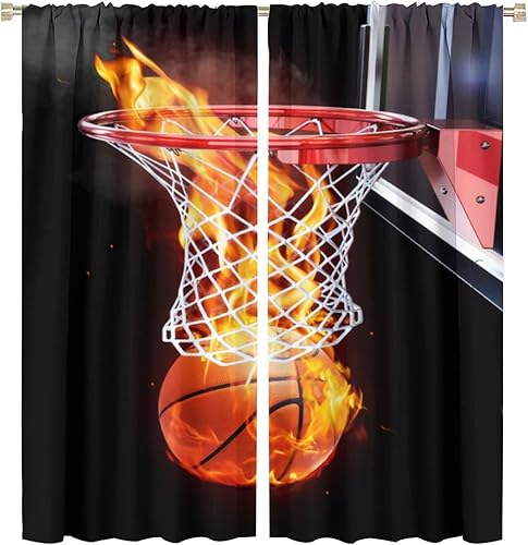 Vista 142 de Boys Sports Curtains Basketball Football Baseball Flame Pattern Printed Curtains Kids and Teenagers' Bedroom Living Room Blackout Curtains W42 * L54