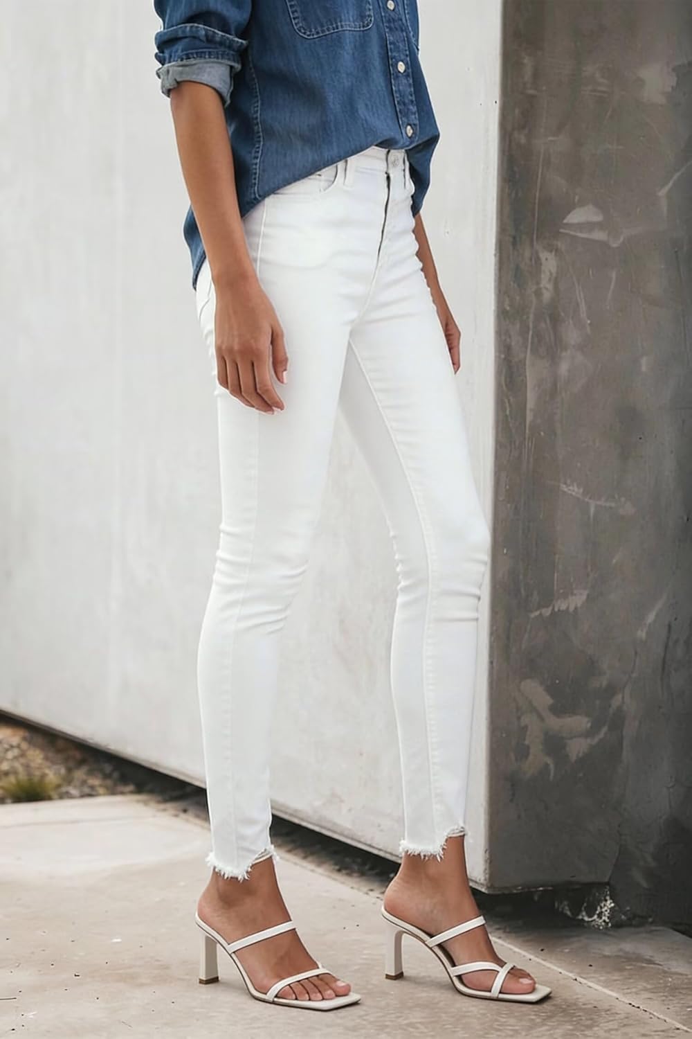 Allimy Women's High Rise Skinny Stretch Ripped Jeans High Waisted Destroyed Denim Pants - Image 2