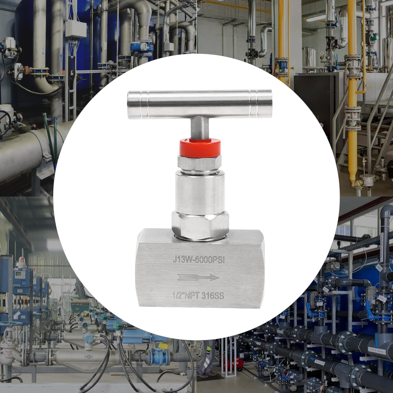 Stainless Steel 316 Straight Needle Valve, 2 Port Heavy Duty Industrial Hydraulic Flow Control Valve,1/2