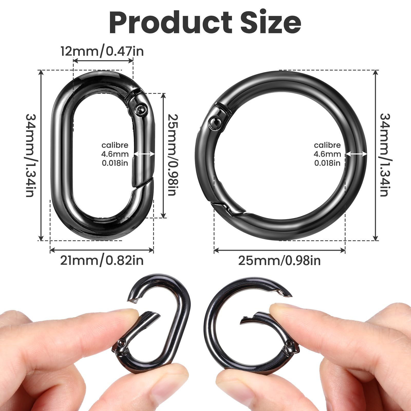 10pcs Small Carabiner Clip Metal Tiny Oval Carabiner Spring O Rings Hooks for Lanyard Keychain Carabiner Clip Set Round Keyring Heavy-Duty Snap Hooks for Wallet Pet Collar Outdoor Camping Hiking