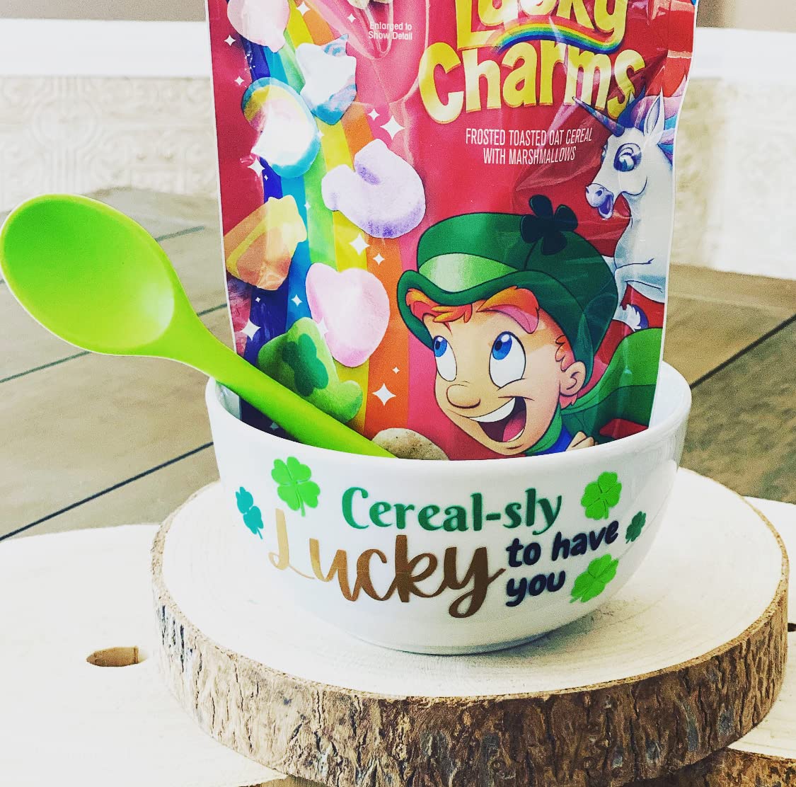 Cereal-sly lucky to have you cereal bowl. Kids St. Patrick’s Day ideas. St. Patrick’s day gifts for kids. St. Patty’s Day breakfast. (Bowl only)