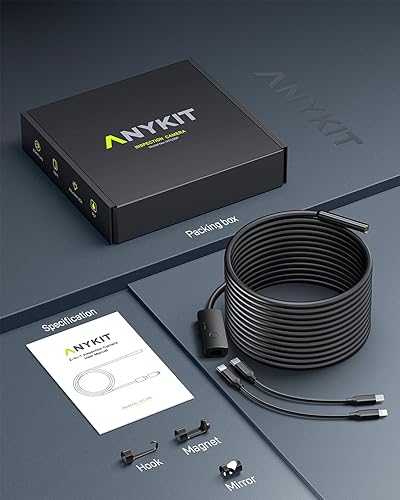 Miniatura 9 de Anykit Cámara endoscopio USB con 8 luces LED ajustables, boroscopio con cámara de serpiente semirrígida, cámara de inspección impermeable IP67