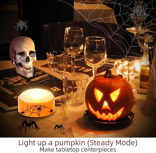 Miniatura 3 de CANDLE IDEA 4 luces LED de calabaza de Halloween con temporizador y control remoto, funciona con pilas, luz naranja para decoración de Halloween,