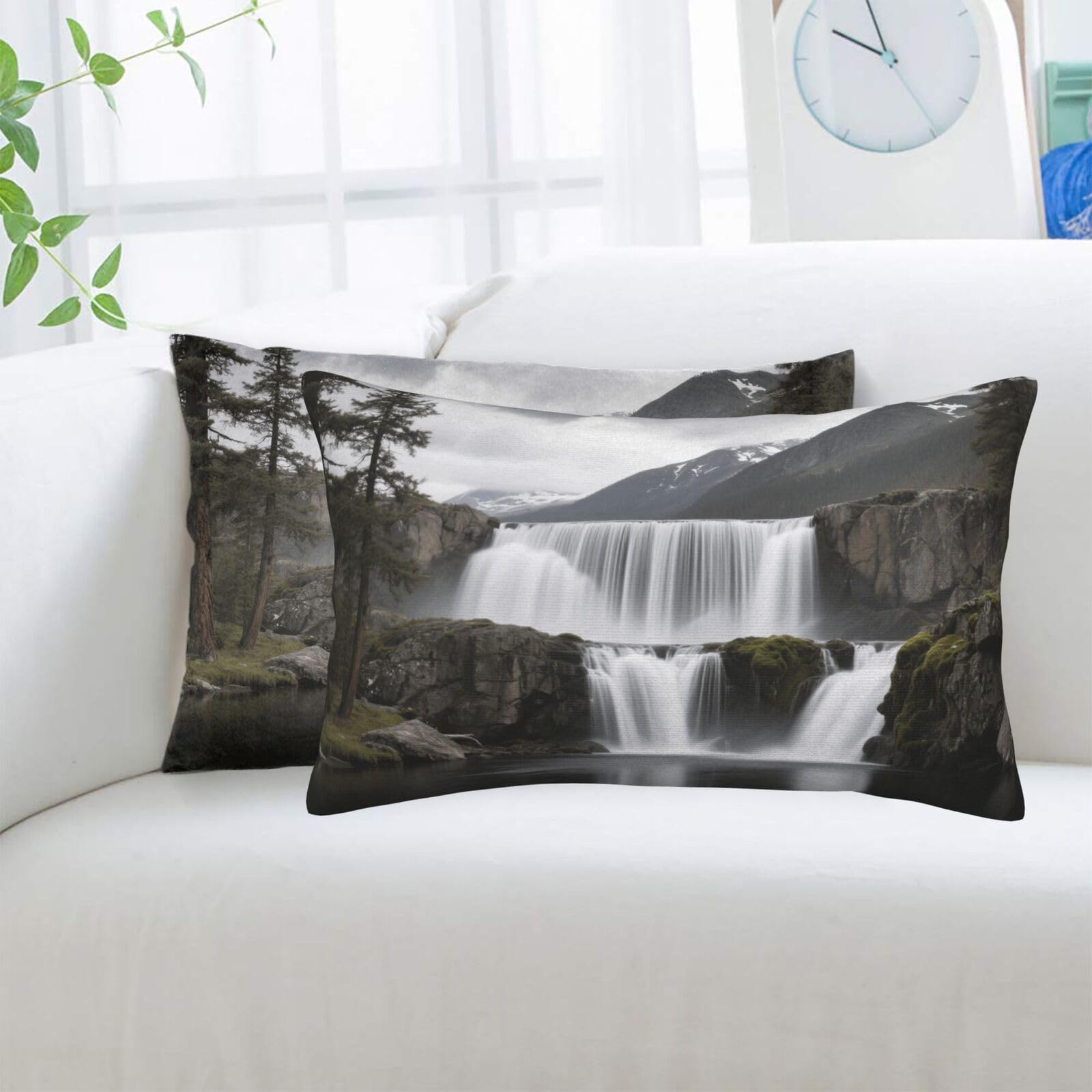2 Pack Standard Pillowcases Sets, Ultra Soft Comfort Microfiber Plush Pillow Cases Waterfall Scenery Decorative Throw Pillow Cover with Hidden Zipper for Bedroom, Sofa, Couch,14"X20"