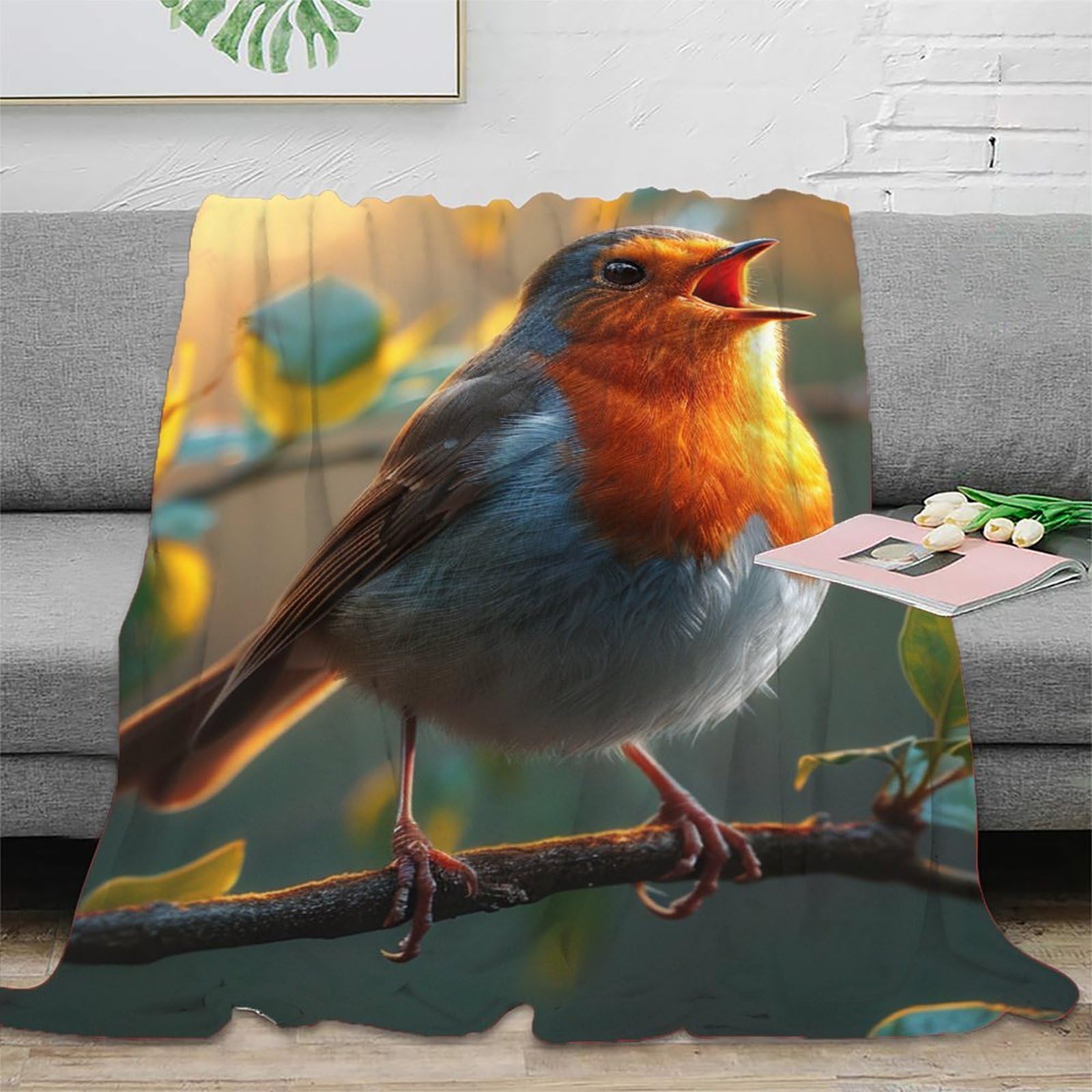 DHBANEIOK Robin Theme Blanket 3D Design Bed Blanket Bedding Decorative Super Soft Warm Bed Blanket For Living Room for Bed Couch Blanket Adult Kids 50x60inch(127x152cm)