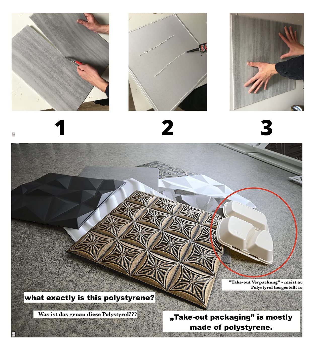 Pannelli aspetto cemento in morbido polistirolo XPS, 50x50cm - spessore 3 mm, decori pannelli per soffitto per pareti (10m², 4114)