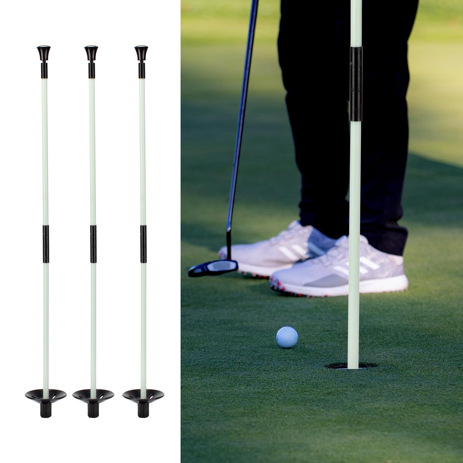 Golfflaggenstab, Golfstock-Pin, Flaggenmast, tragbar, abnehmbares Design, Übungs-Putting grüne Flagge, Stick für Hof, Club, Hinterhof, Golfplatz, 91 cm Höhen erhältlich, 3 Stück