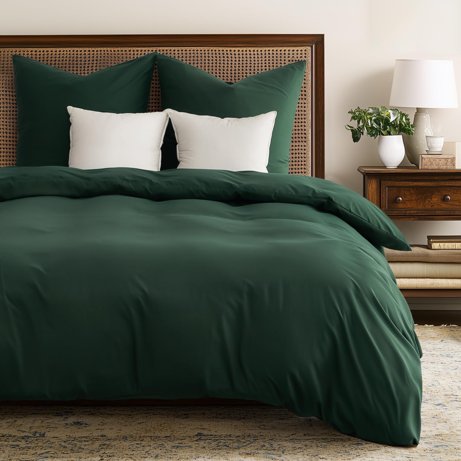 WohlNest Bettwäsche 135x200 Grün，Bettwäsche Einzelbett 1 Bettbezug 135 x 200 + 1 Kissenbezuge 80x80 cm,Kuschel Einfarbig Mikrofaser mit Reißverschluss