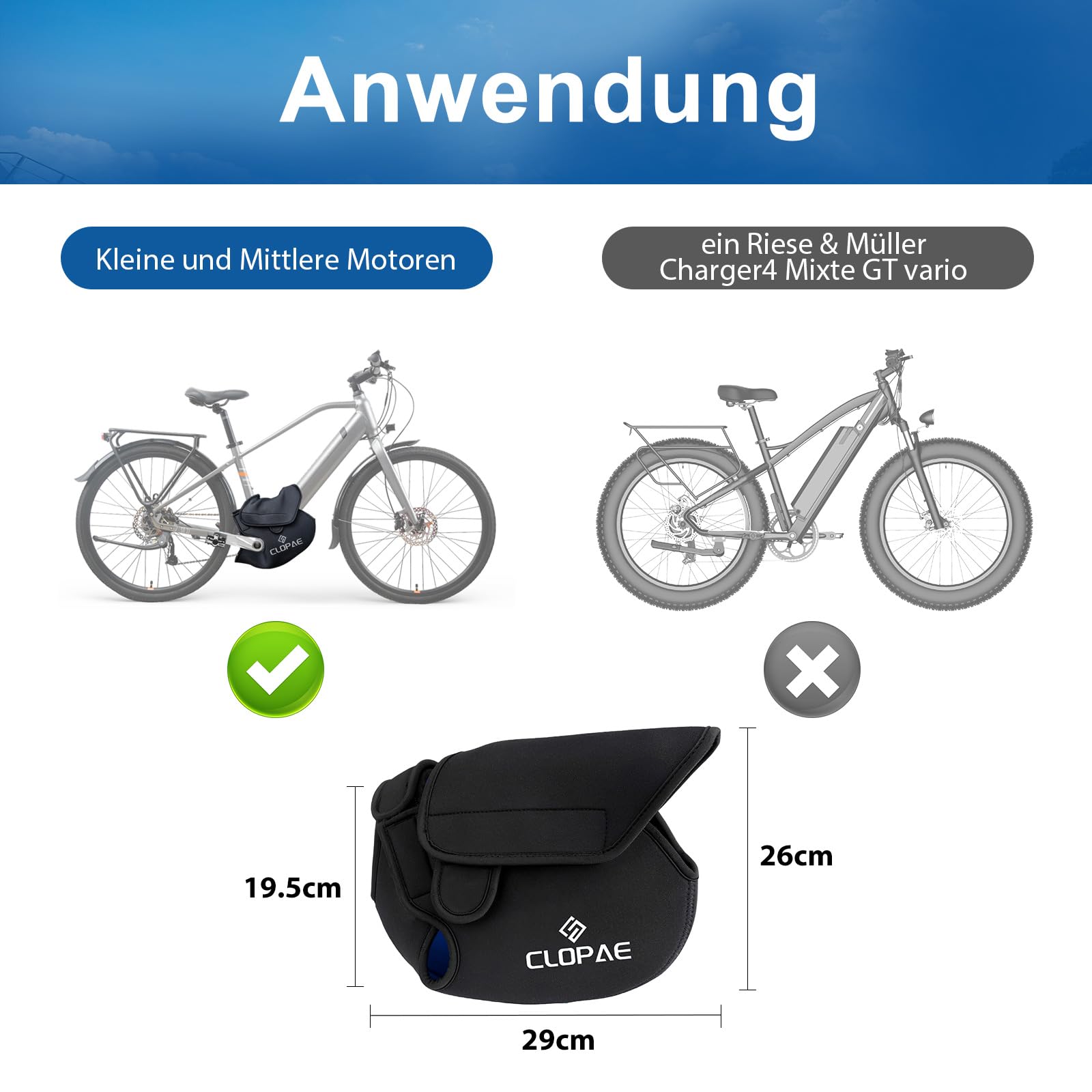Housse Protection Moteur Vélo électrique CLOPAE – Néoprène Imperméable, 29x26 Cm, étanche à La Poussière