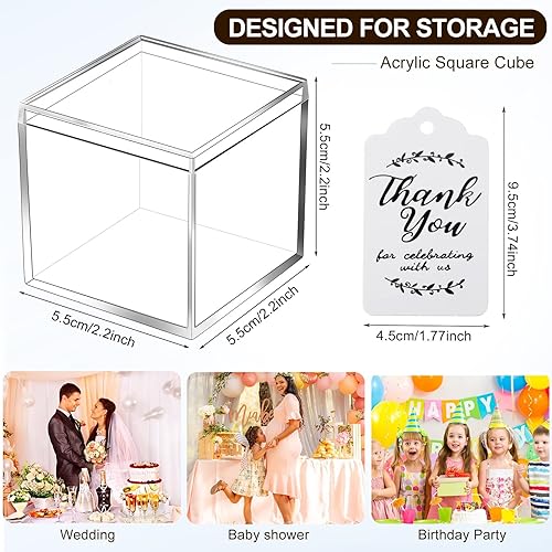 Miniatura 2 de Maitys 50 cajas acrílicas con etiquetas de 2.2 x 2.2 x 2.2 pulgadas, caja transparente de recuerdo de invitados de boda, cubo cuadrado de plástico