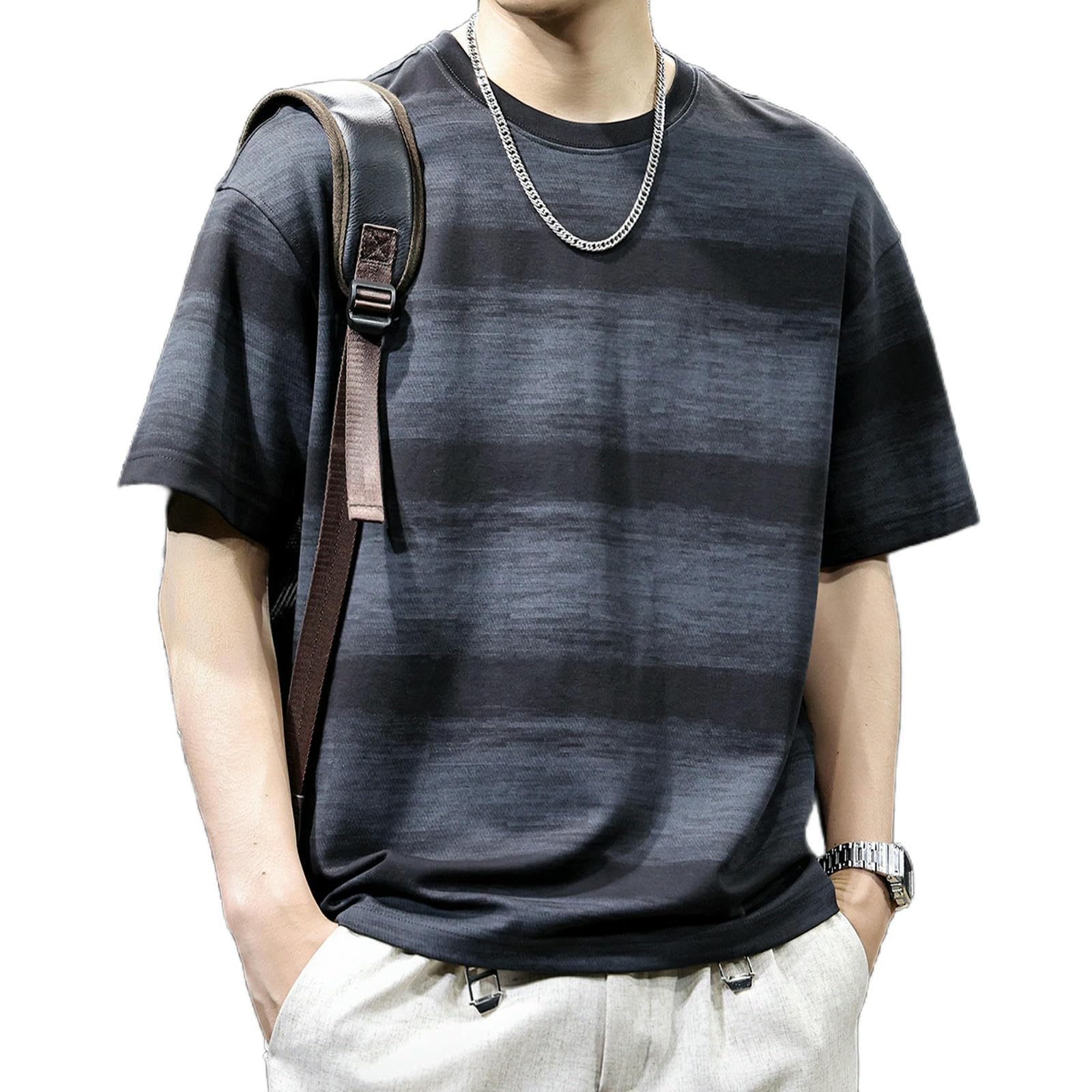 Oversized Tshirt Herren Gestreiftes Kurzarm-T-Shirt Für Herren; Lockeres, Lässiges Sommeroberteil In Übergröße, Geeignet Für Den Alltag