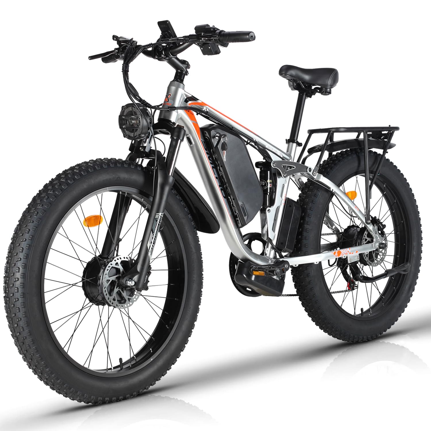 Smlro V3 Plus Electric Bicycle 2000W Dual Motor Ebike 48V 22.4Ah Mountain Snow E Bike 35MPH Electric Bicycle 26" Fat Tire 7 Speed MTB for Trail Riding Excursion Commute