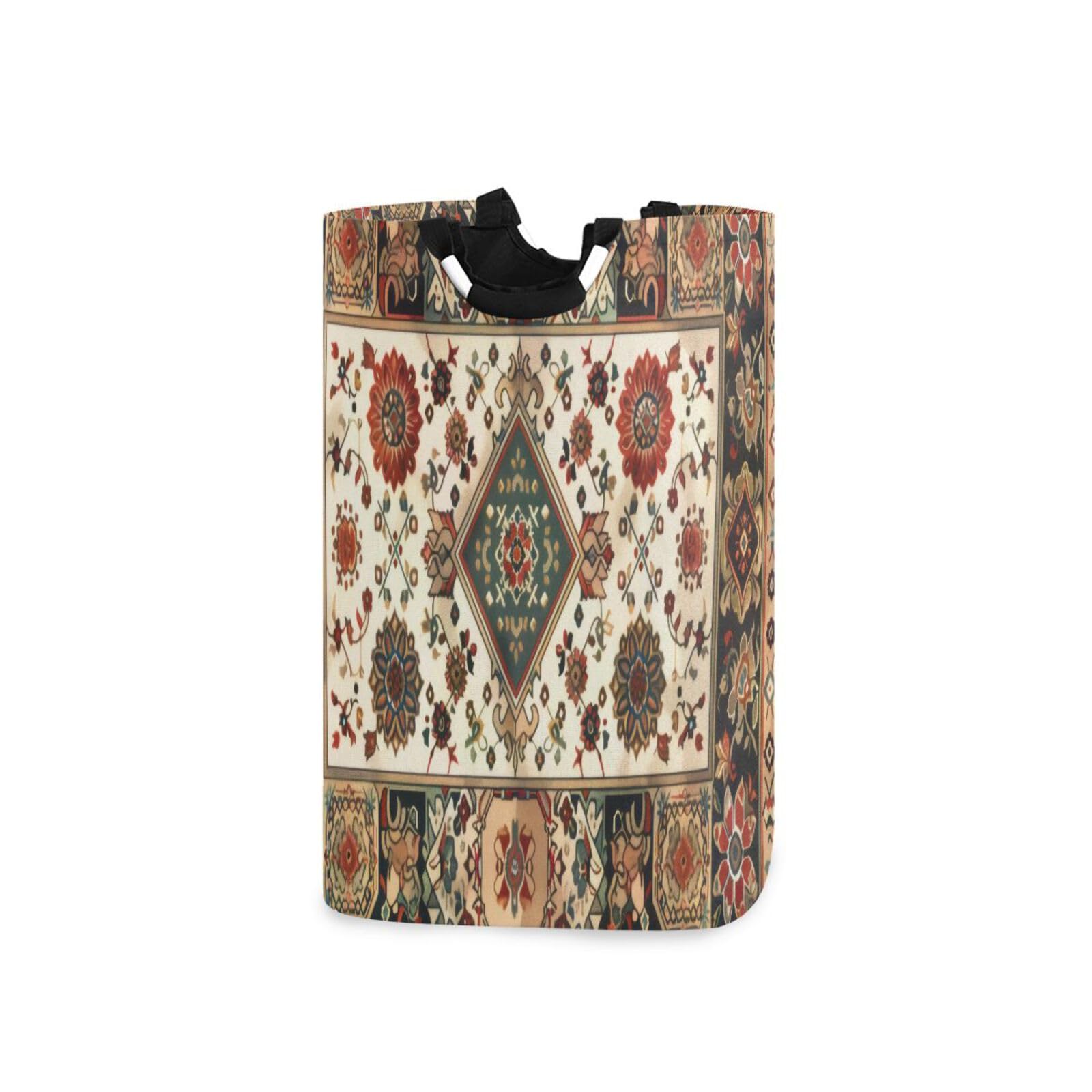 Jihqo Laundry Hamper Basket Mexican Floral Talavera Print Collapsible Nursery Storage Bin Waterproof Clothing Baskets for Home Bedroom Bathroom Washing Room