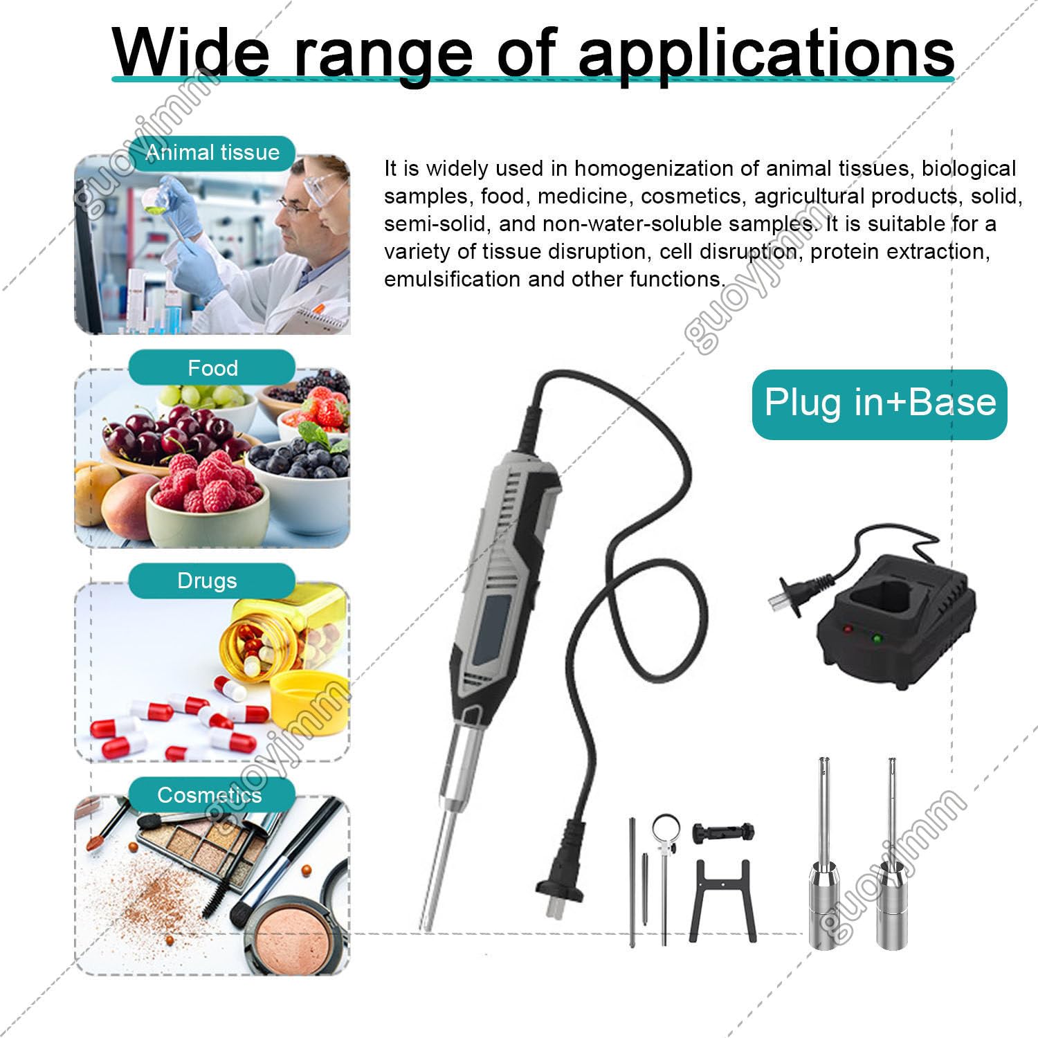 Homogeneizador de tejidos de mano, mezclador disruptor celular, capacidad de 0,5 a 250 ml, con cabezales de 6 mm, 8 mm, 10 mm, emulsionante ajustable de 6 velocidades para uso en laboratorio