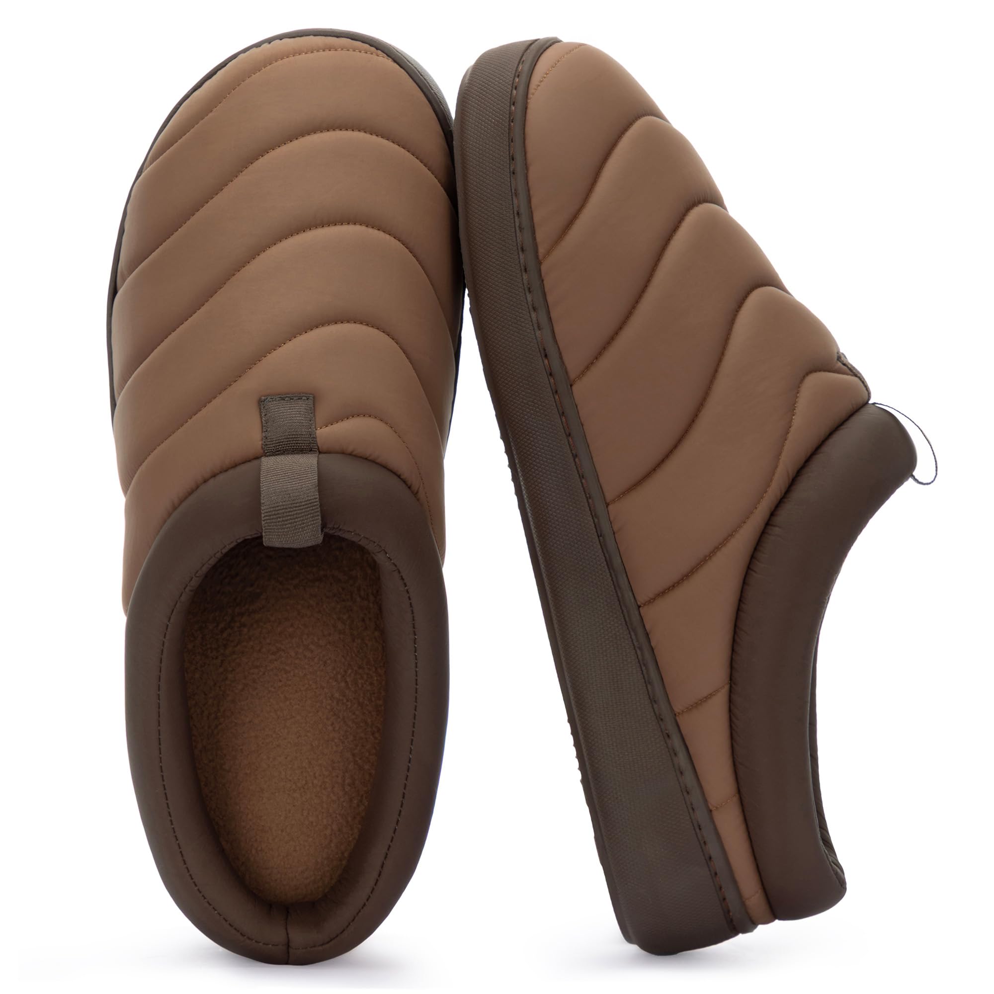 Zizor Mens Camp-Style Slip on Slippers Indoor Outdoor Puffer House Shoes with Fleece Lining Hard Sole Memory Foam