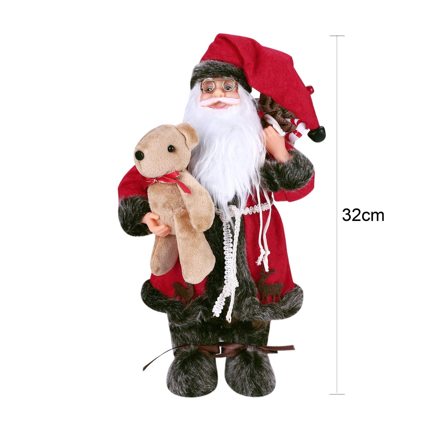 Christmas Father Santa Decor Figures Free Standing Christmas Dolls Xmas Santa Claus Indoor Table Fireplace Decoratons Xmas Party Home Christmas Decor Ornament Gifts 32CM (Red Santa Bear) - Image 4