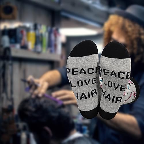 Miniatura 5 de JXGZSO Divertidos calcetines de peluquería Peace Love Hair Barber Graduación Regalo Estilista Regalo Cosmetológico