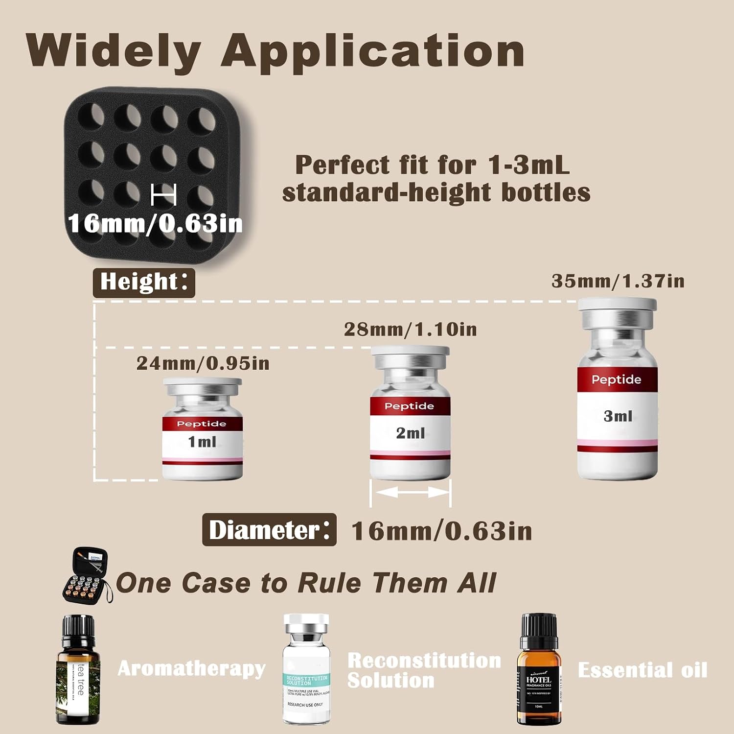 Peptide Vial Case for Fridge Storage - 16 Slot Organizer Holds 1-3ml Vials for Insulin, GLP-1, Peptides,Hard Shell Travel Case with Hand Strap,Black image 4