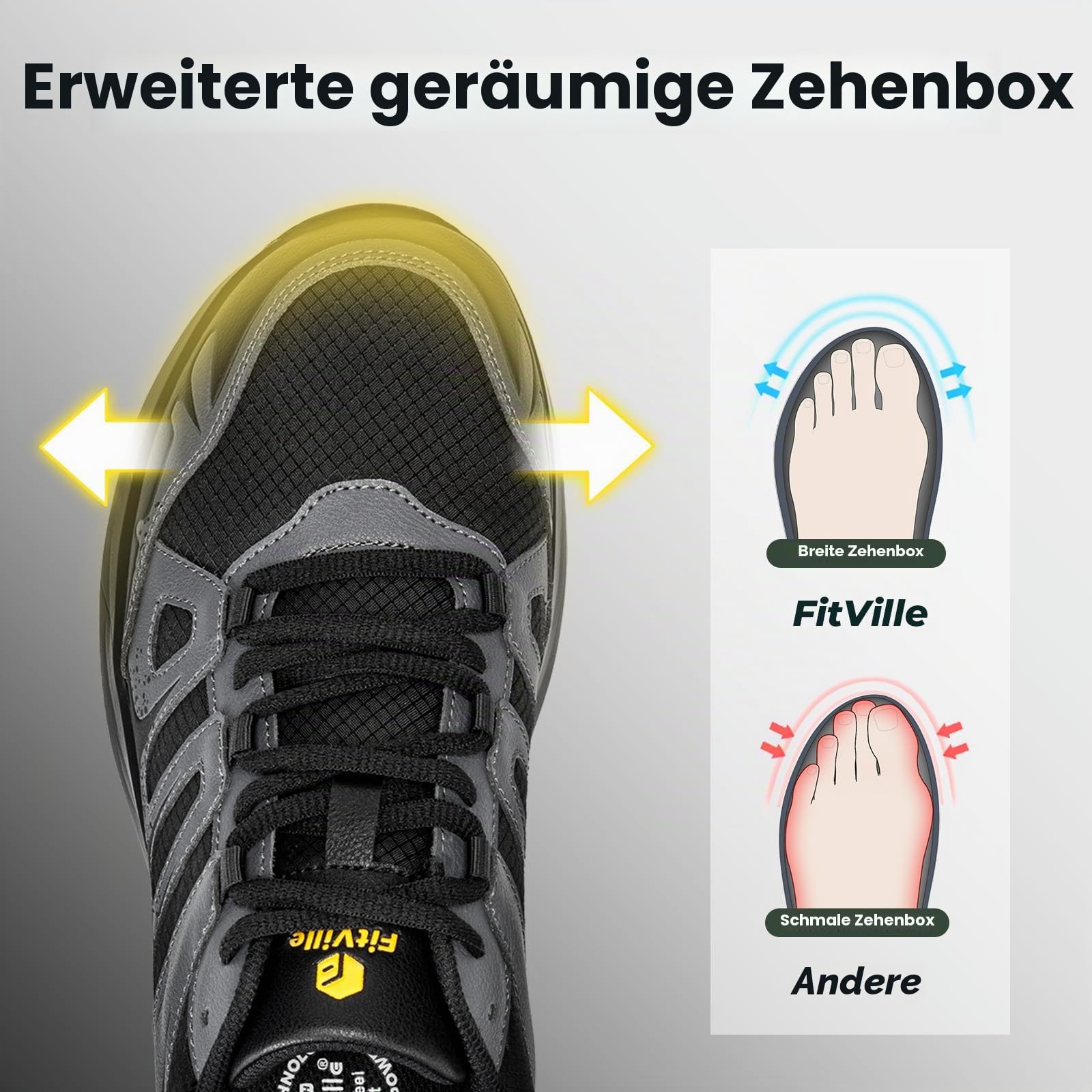 FitVille Extra Weit Wanderschuhe Herren Wasserdicht Wanderhalbschuhe Outdoor Schuhe mit Fußgewölbestütze Gr.40-50