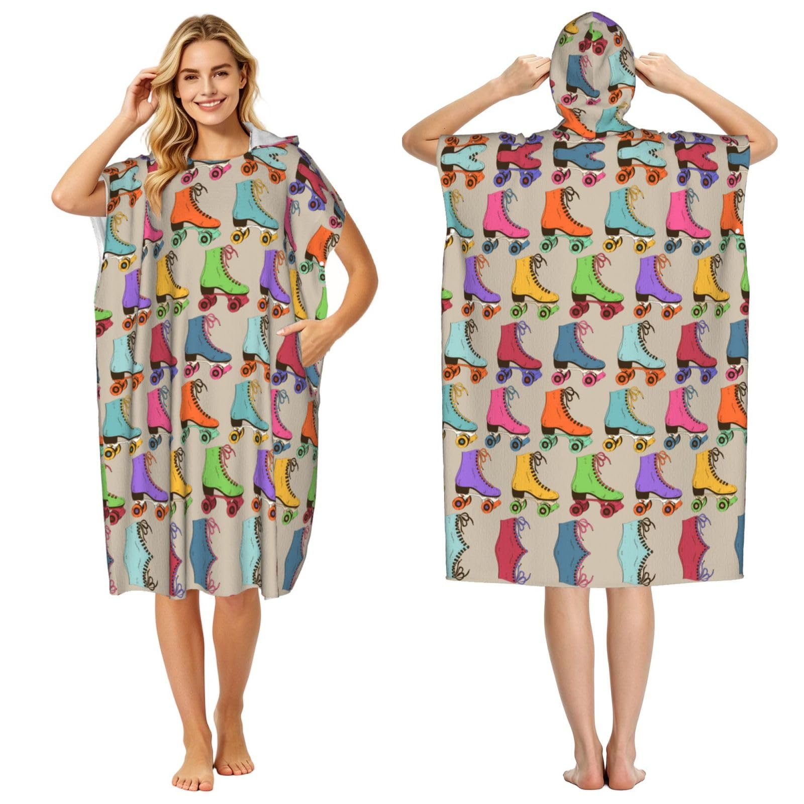 Poncho à capuche en microfibre patins à roulettes serviette de plage adulte pour été et surf