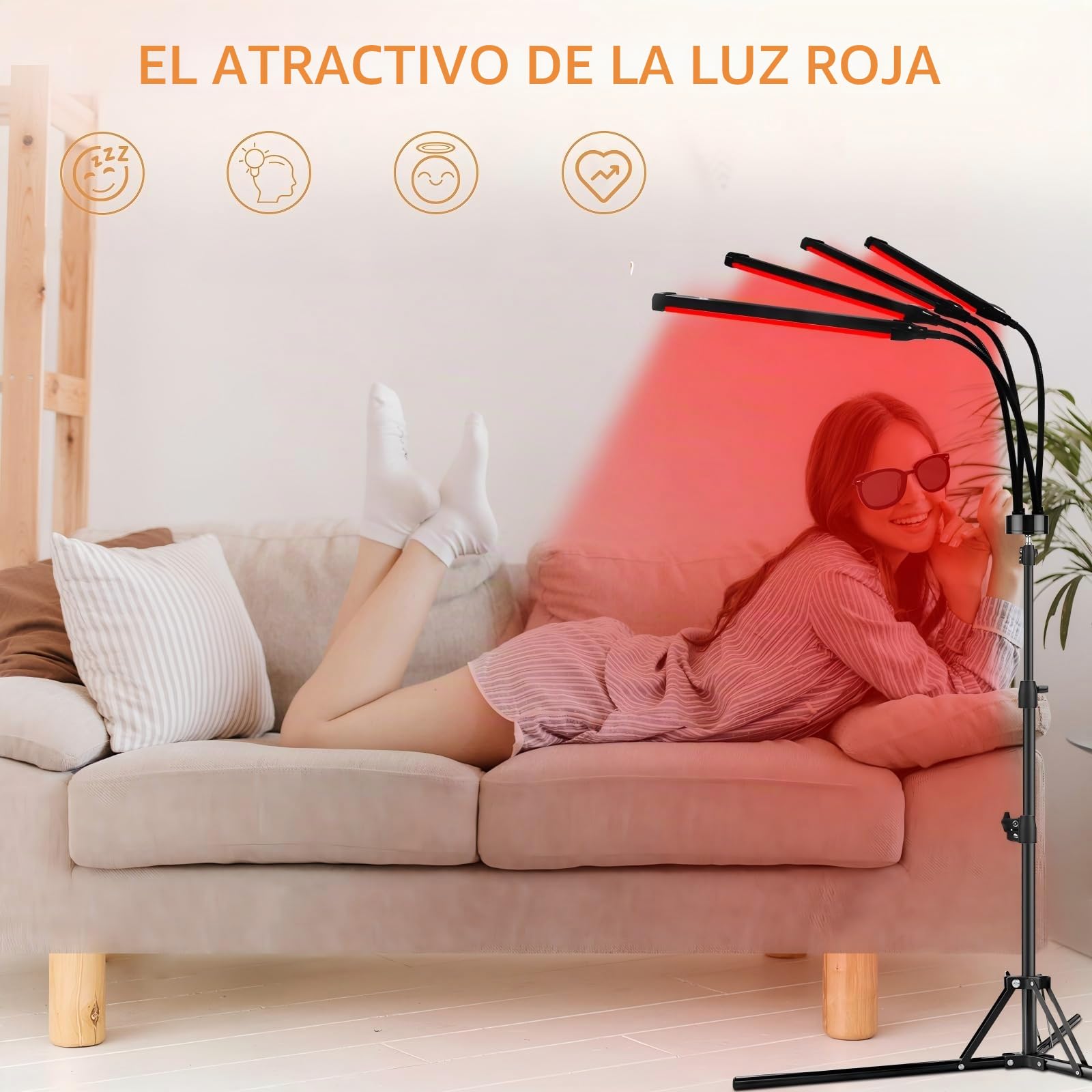 Hottoerak Lámpara de luz roja con soporte, 660nm & 850nm infrarrojos, 4 cabezales ajustables, 180 LED con temporizador y cuello flexible | Lámpara infrarroja de 32 W con temporizador de 10/20/30 min, cuello de cisne flexible y diseño plegable de altura aj
