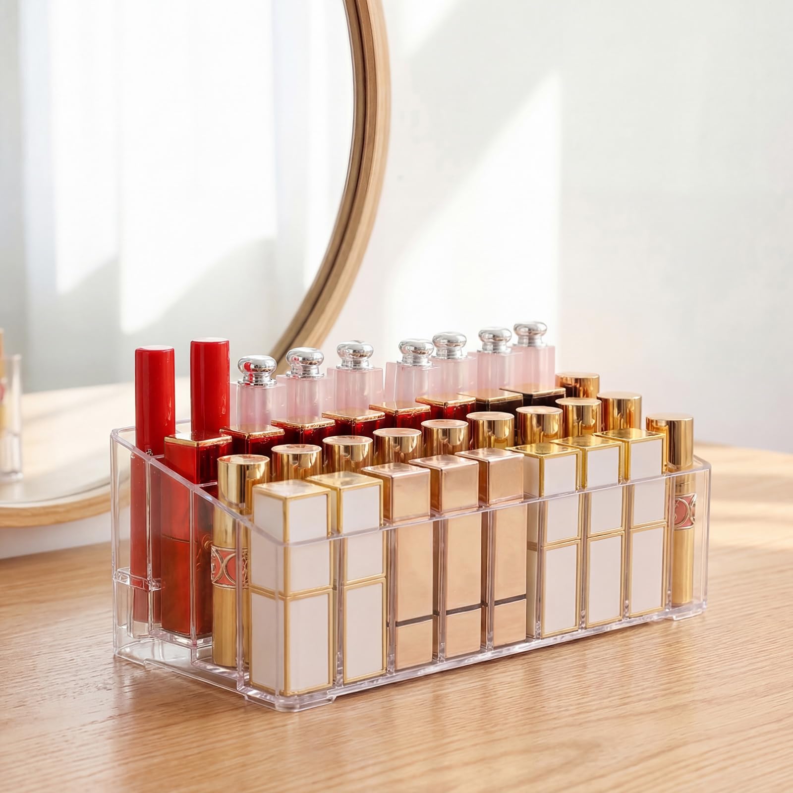 36 Scomparti Portaoggetti Rosso a Levetta Porta Rossetto in Acrilico Trasparente Porta Rossetti Organizzatore Rosso Organizer Rossetti per Lucidalabbra, Pennelli, Mascaras, Eyeliner