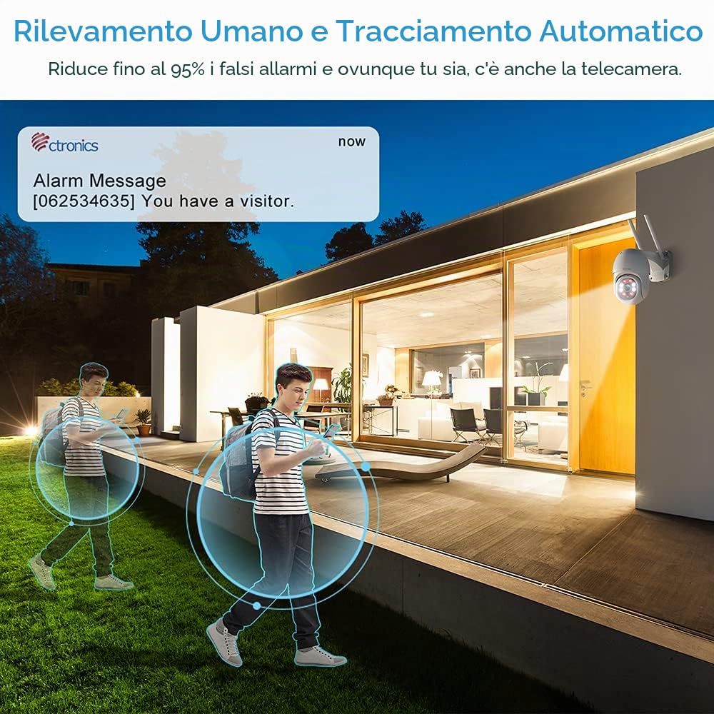Ctronics Telecamera wifi esterno con Visione Notturna a Colori, 2K 3MP PTZ Zoom Digitale IP Videocamera di Sorveglianza con Pan 355° e Tilt 90° Auto Tracking Movimento Rilevazione Audio Bidirezionale | 2K 3MP PTZ Zoom Digitale IP Videocamera di Sorveglian