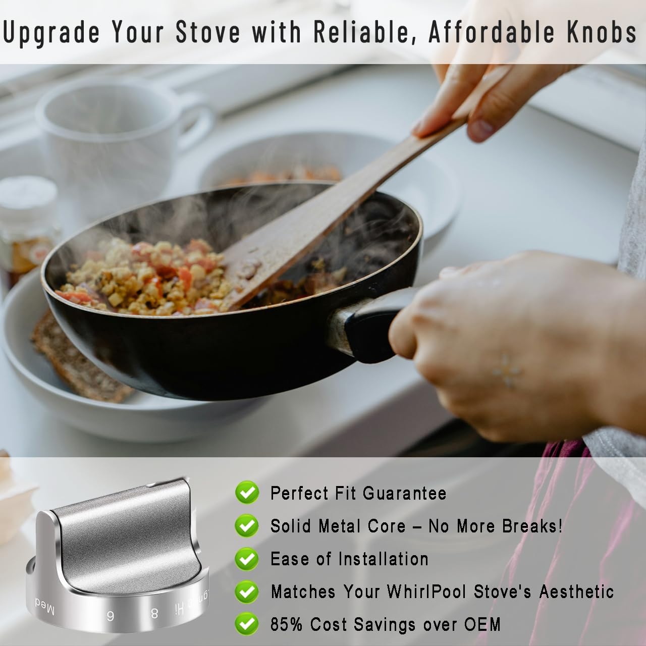 (2025 Upgraded) W10766544 Gas Stove Knobs Replacement for Whirlpool WFG540H0ES0 Range Oven-Durable Stainless Steel Control Knobs- Replaces W10676228, W10430807, AP5958476,etc. 5-Pack (Not Universal)
