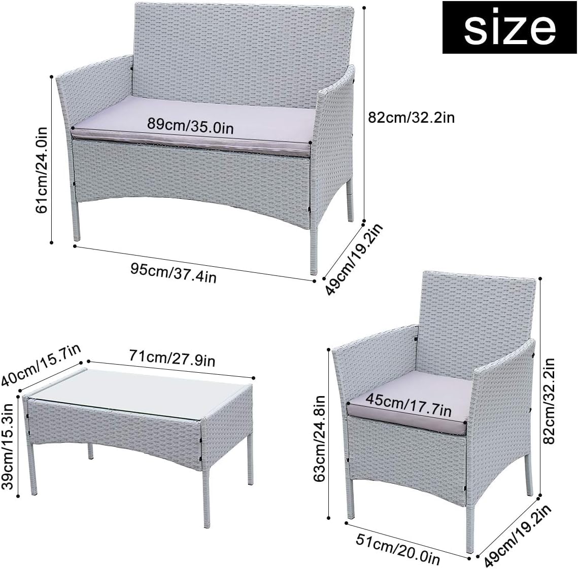 bigzzia - Juego de Muebles de Patio, Sofá Seccional para Todo Tipo de Clima, Tejido Manual, Mimbre y Ratán, Juego de Conversación para Patio con Cojín y Mesa de Vidrio
