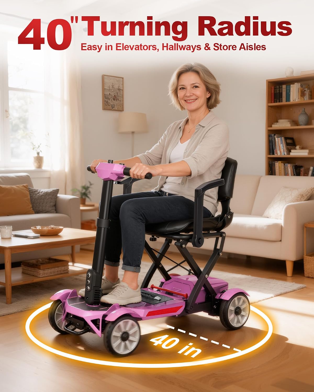 Ecomobi M4 15/25Miles Lightweight(52lbs) 4-Wheel Mobility Scooter for Adults & Seniors - 40" Turning Radius&300LBS Max Load Mobility Scooter with 12/20AH Lithium Battery,1-Second One-Hand Manual Fold