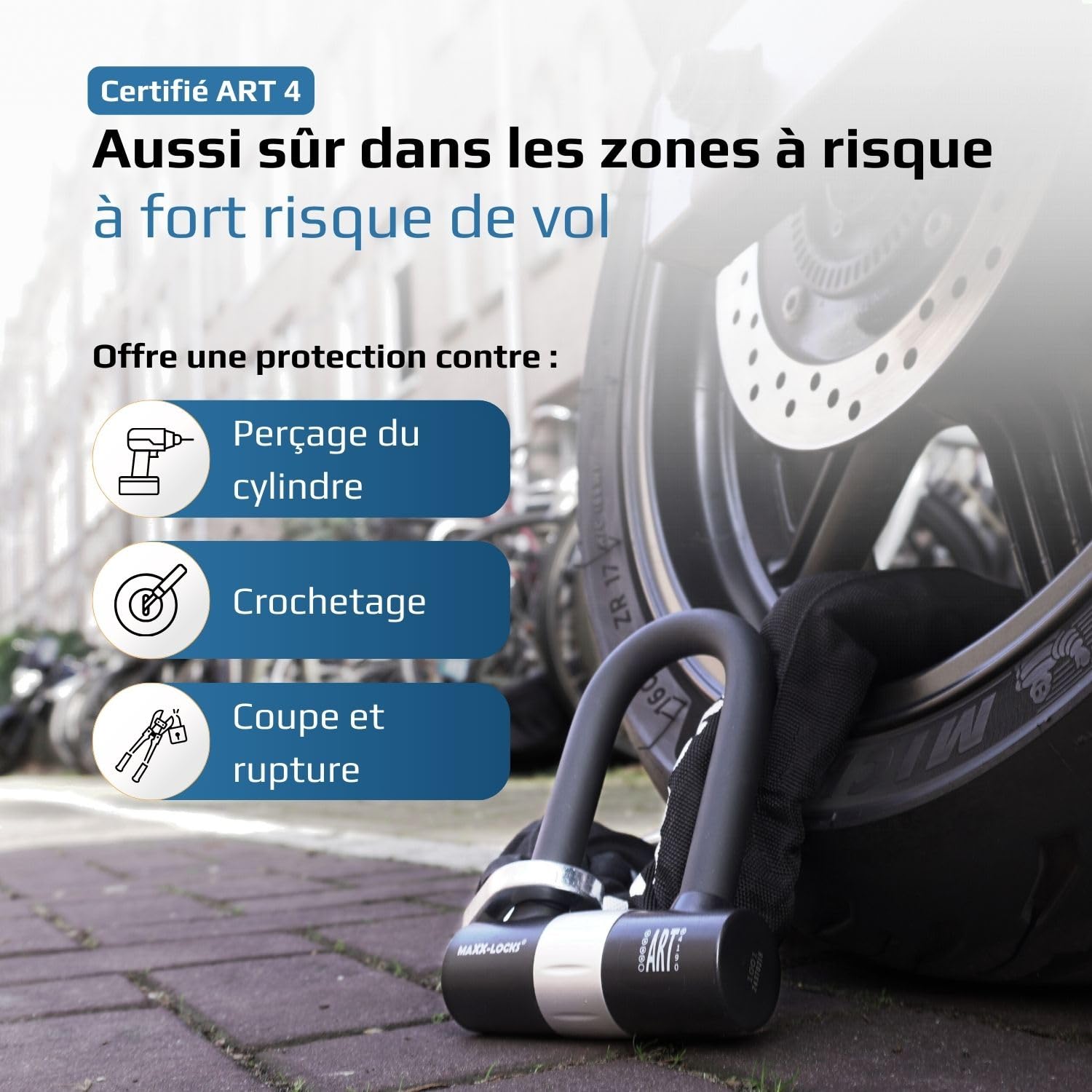 Tirau ART 4-120 cm - Antivol Moto et Scooter | Chaîne avec boucle et anse en U | Certifié ART pour moto, scooter et cyclomoteur