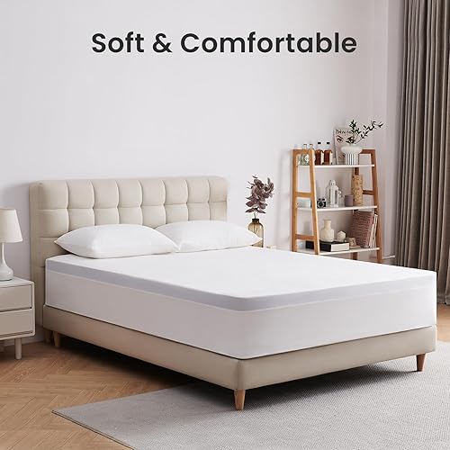 Miniatura 5 de Dourxi Protector de colchón, tamaño matrimonial, impermeable, protector de ropa de cama de bambú premium, transpirable, lavable, con bolsillos