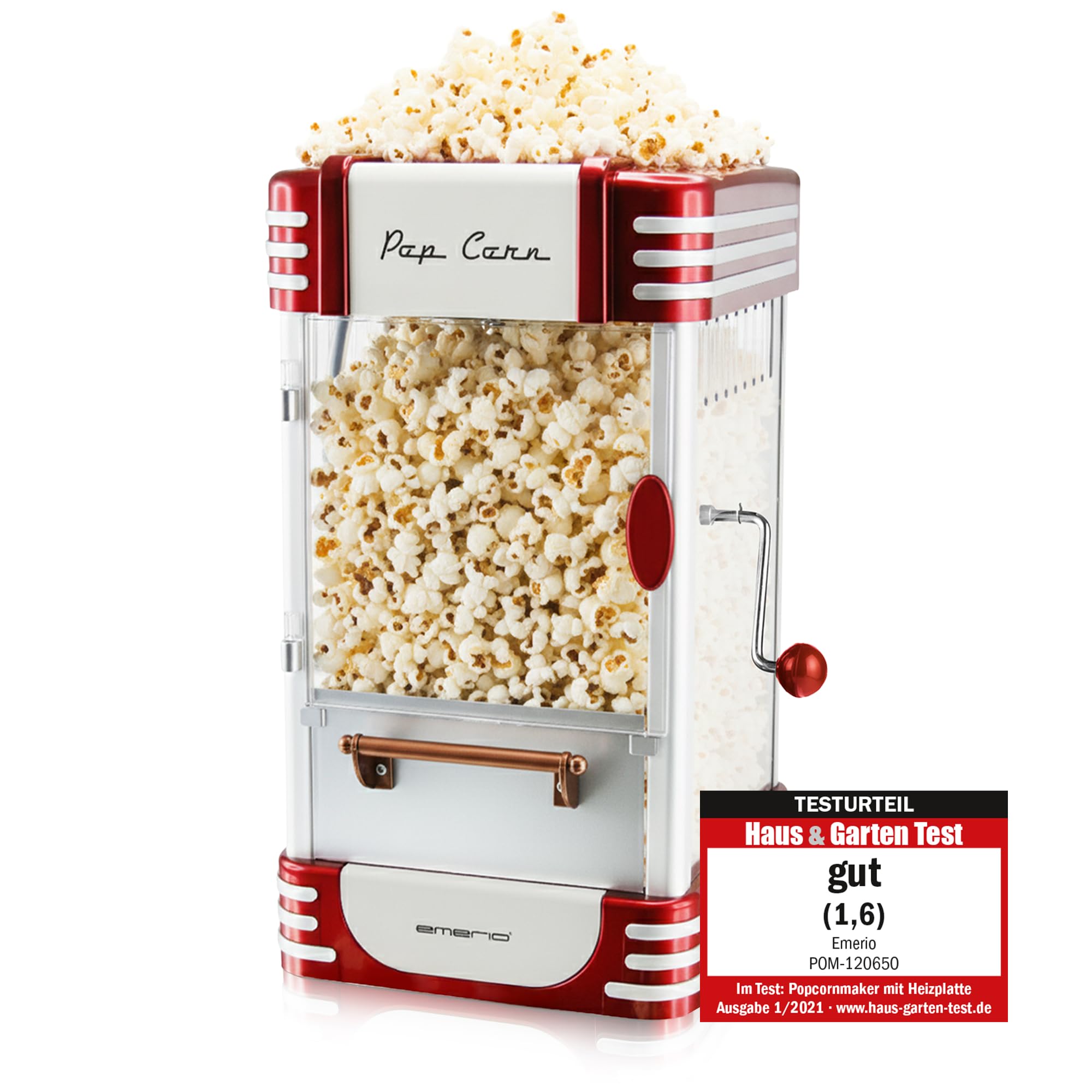 Emerio Máquina de Palomitas de maíz POM-120650, Recipiente Antiadherente también Apto para Palomitas de maíz Dulces o saladas, 360 vatios, Grande
