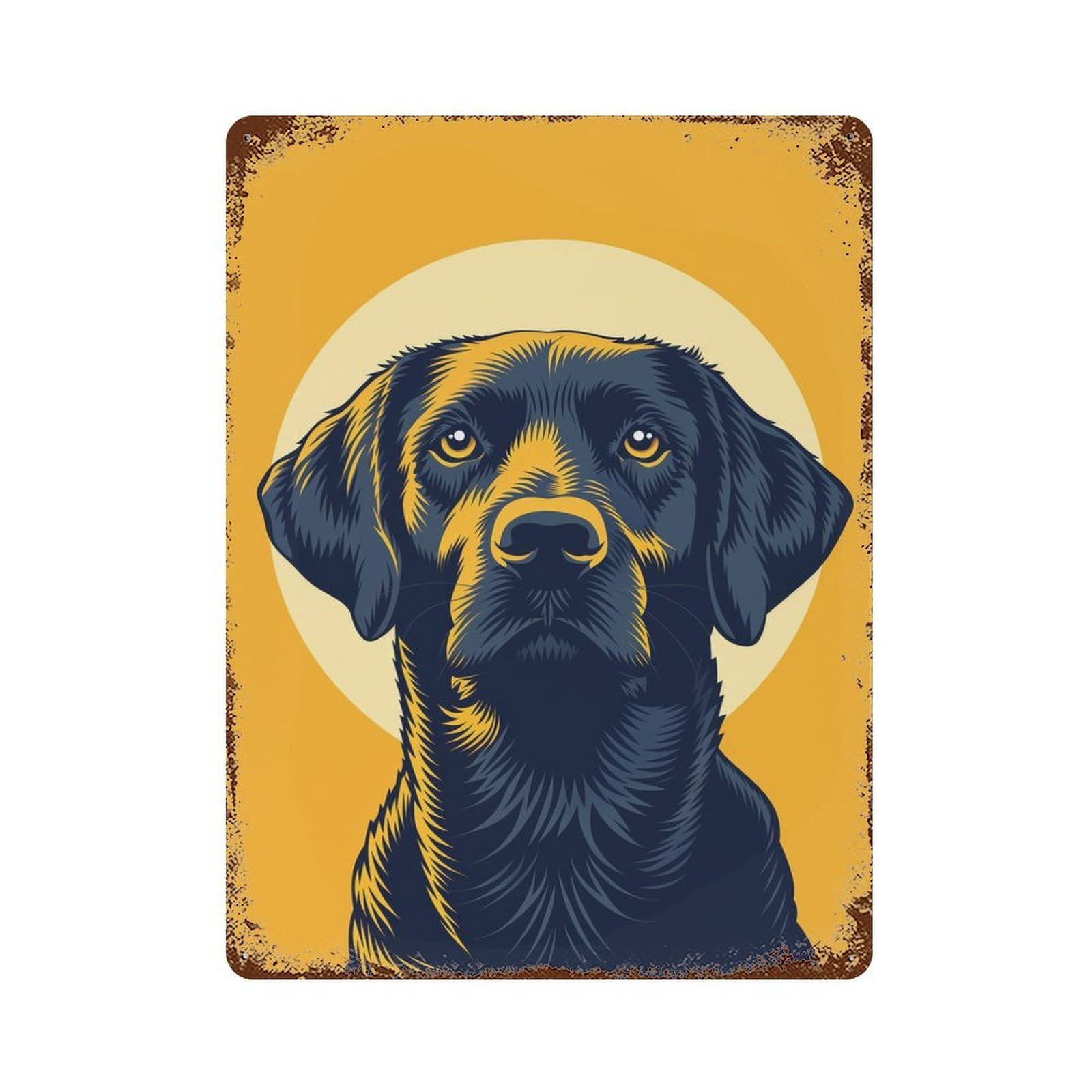 Decorative Tin Sign with Loyal Dog Vector Portrait with Golden Backdrop Design 15.7"x11.8", for Garage, Bar And Workshop Decor, Decorative Metal Wall Art