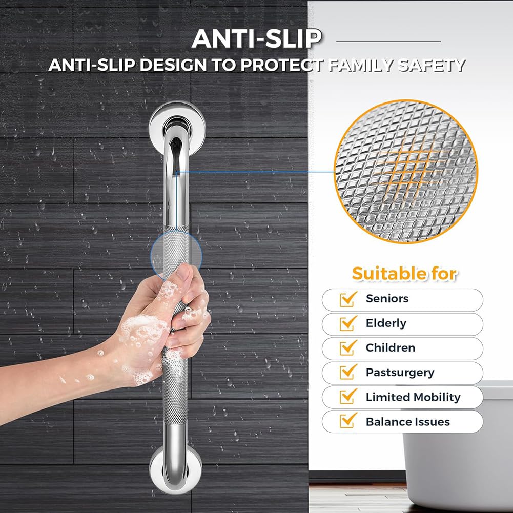 Asidero Ducha,Asidero Baño Barra de Seguridad for Ducha, Paquete de 2, Barras de Apoyo for discapacitados de Acero Inoxidable for baño (níquel Pulido, 1 Pulgada de diámetro)(30cm)