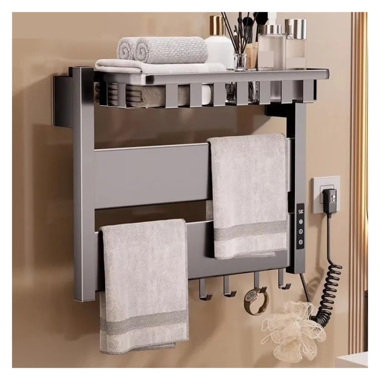Portasciugamani Elettrico A Temperatura Controllata for La Casa, Riscaldamento, Stendibiancheria, Hotel, Portasciugamani Non Perforato, Accessori for Il Bagno Sicuro Efficace(Right,Gray)
