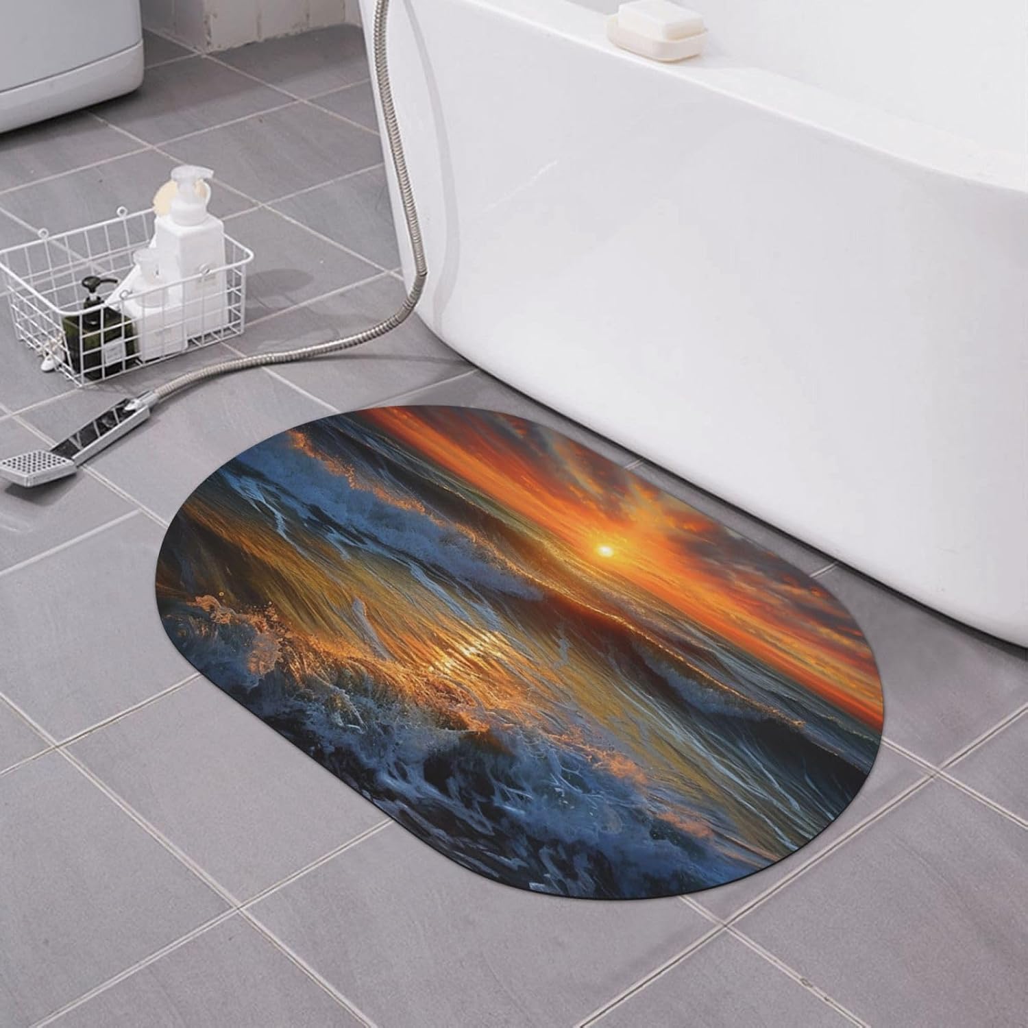 Sunset Seascape Diatomaceous Earth Bath Mat Soft Bathtub Mat Rugs Non Slip-Super Absorbent Bathroom Floor Mat Quick Dry Diatomaceous Bath Mats for Bathroom 23.6 X 15.7 Inches
