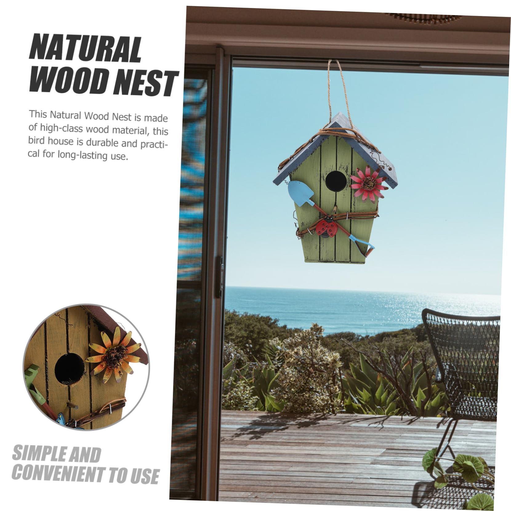 TOYANDONA Casetta per Uccelli in Legno a Forma di Casa, 2 Pezzi | Pappagalli e Uccelli Gialli, Uso Interno e Outdoor, Decorazione Artigianale Sospesa