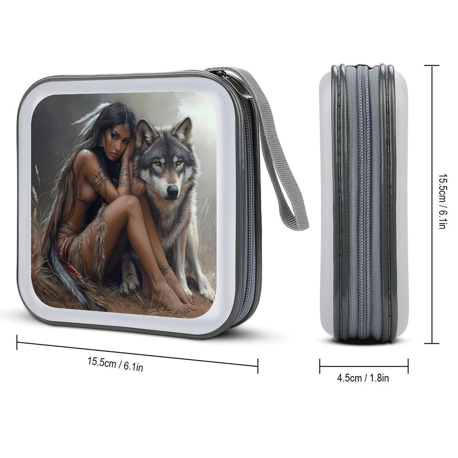 Indian Maiden And Wolf Native Am-erican CD Case Portable DVD Holder Storage Organizer for Home Travel