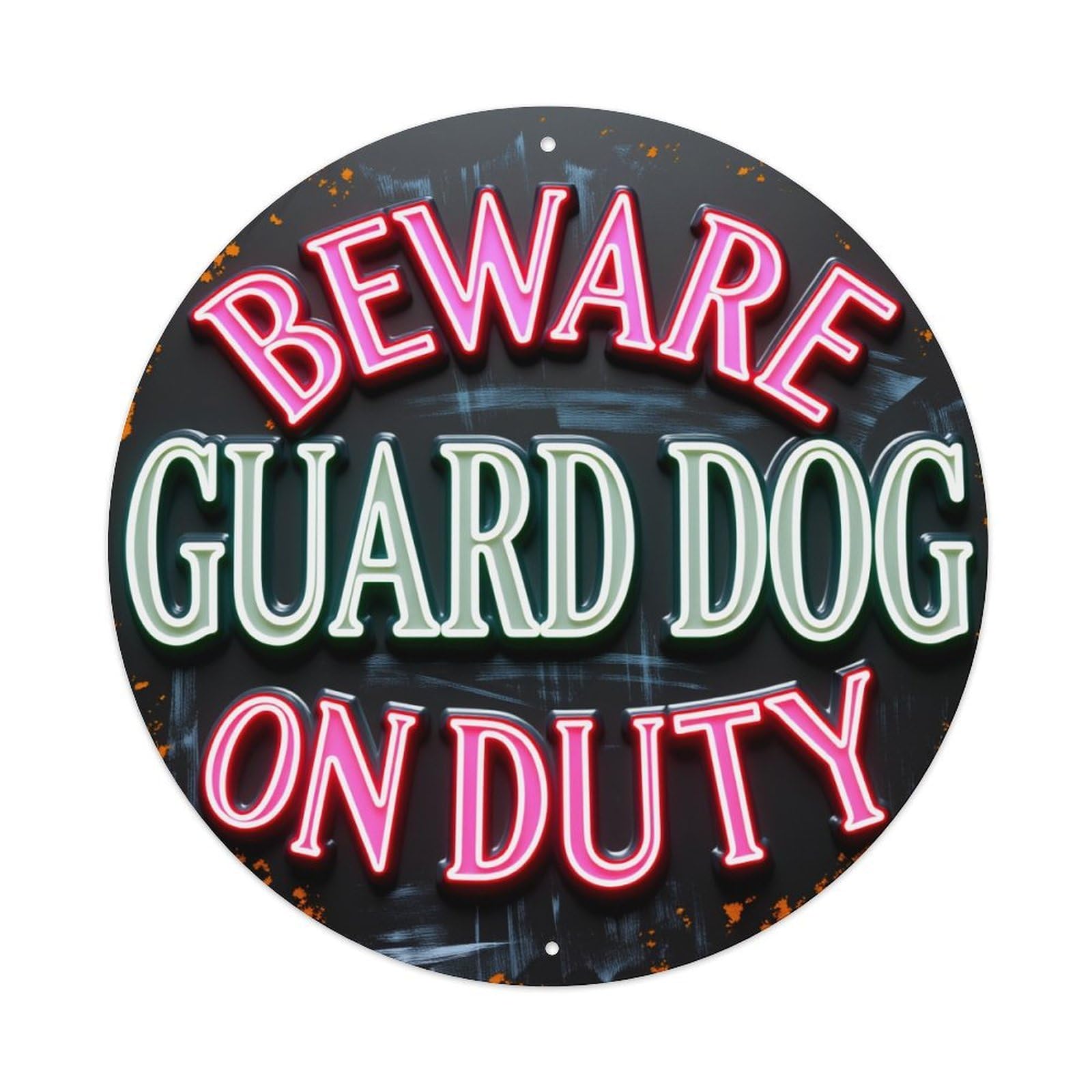 Beware Guard Dog On Duty Vintage Metal Tin Sign Retro Wall Decor for Home Bar Garage Cafe, Indoor & Outdoor Decorative，circle Metal Poster, 8x8 Inch