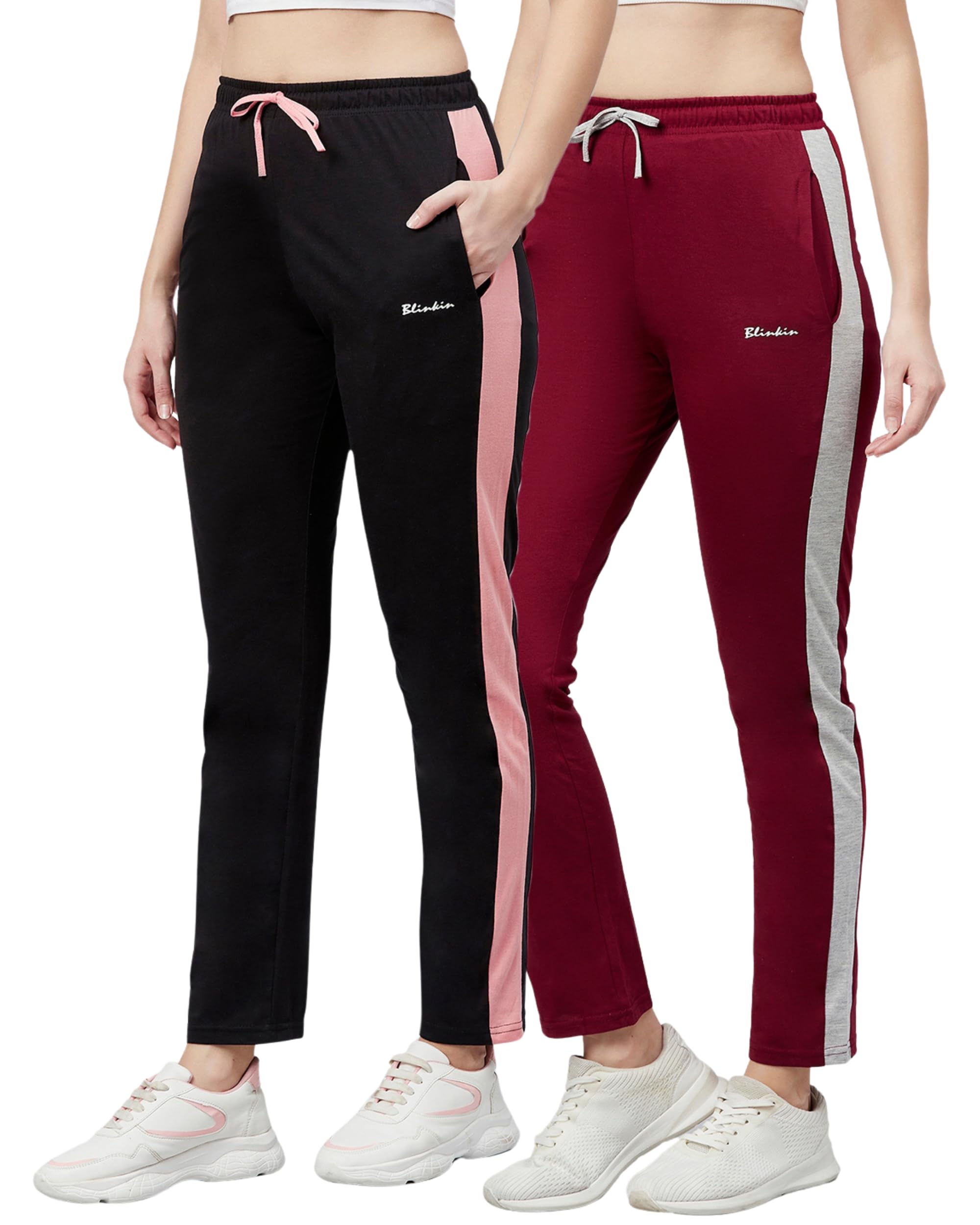 BLINKIN Women's Relaxed Fit Mid Rise Cotton Pajamas Combo, Pack of 2-The Ultimate Track Pants : Ideal Lower for Night Wear & Comfort Wear
