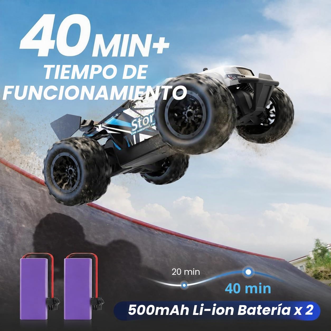 DEERC RC Car, Monster Truck de Control Remoto con 2 baterías para 40 Minutos de Tiempo de Juego, 2.4GHz Off-Road RTR Rock Crawler Juguete de Regalo para niños niñas niños Principiantes