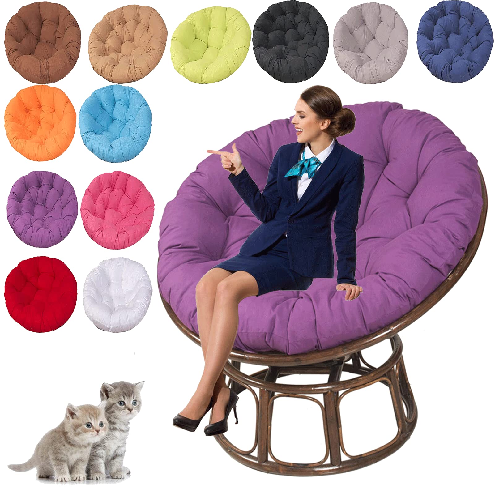 UIHECTA Garden Swing Cushion Replacement, Round Hanging Egg Chair Pads, Papasan Round Chair Cushions, Rocking Chair Cushion, for Outdoor Garden, Balcony and Living Room,09,60×60cm/23.62×23.62in