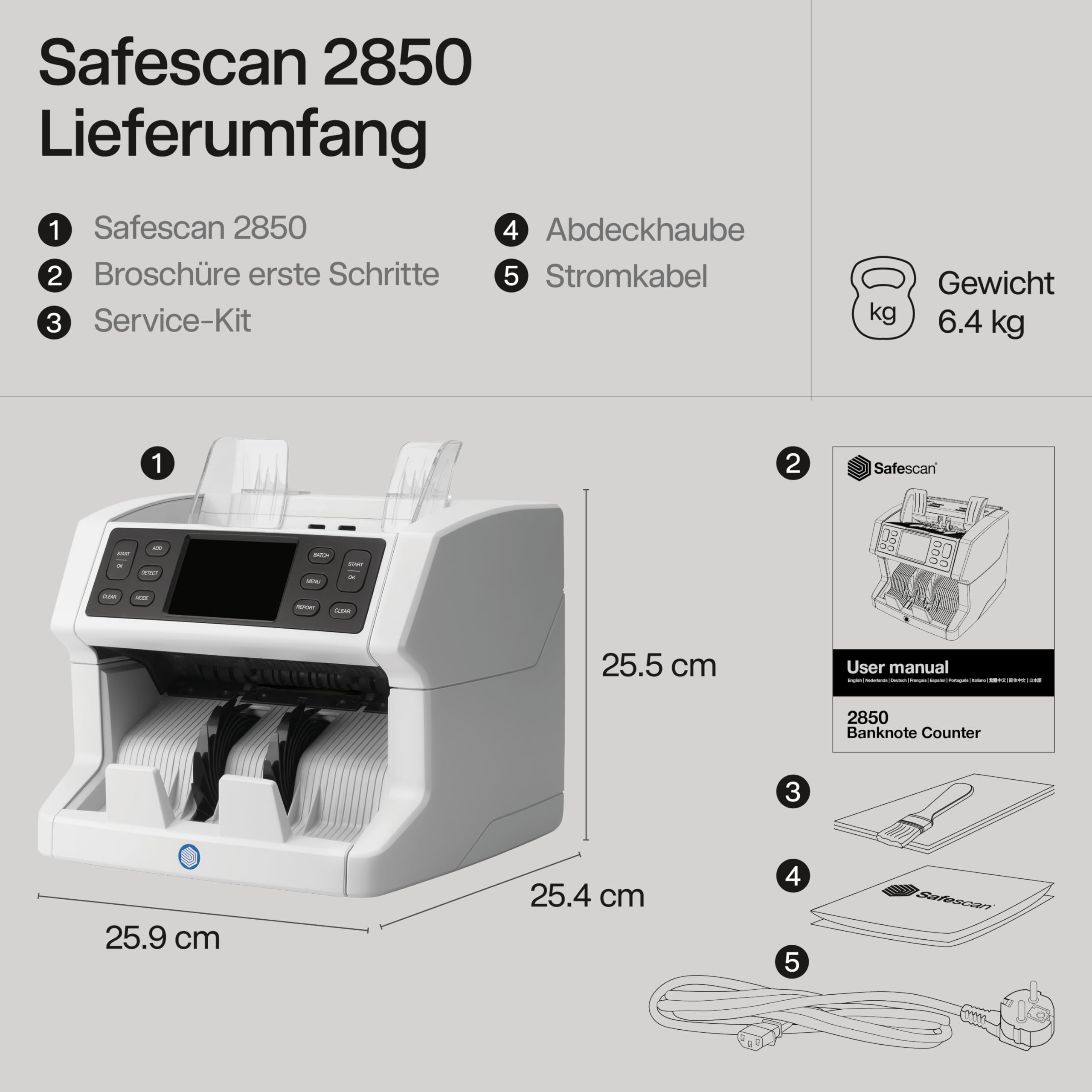 Safescan 2850 Geldzählmaschine, zählt sortierte Banknoten - Banknotenzähler mit 3-facher Echtheitsprüfung - Geldzählmaschine mit mehrsprachiger Benutzeroberfläche