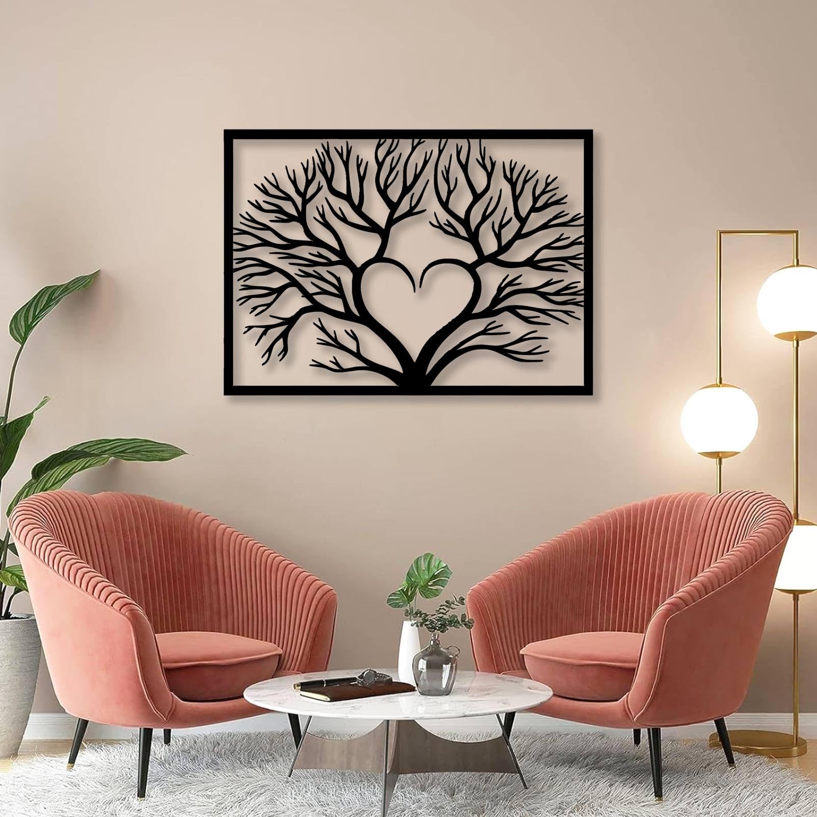 Metall-Wandkunst silberner AST Lebensbaum ästhetische Schlafzimmer-AST-Dekoration Moderne Skulptur für Wohnzimmer Schlafzimmer Flur und Treppenhaus Natur-Wohndeko