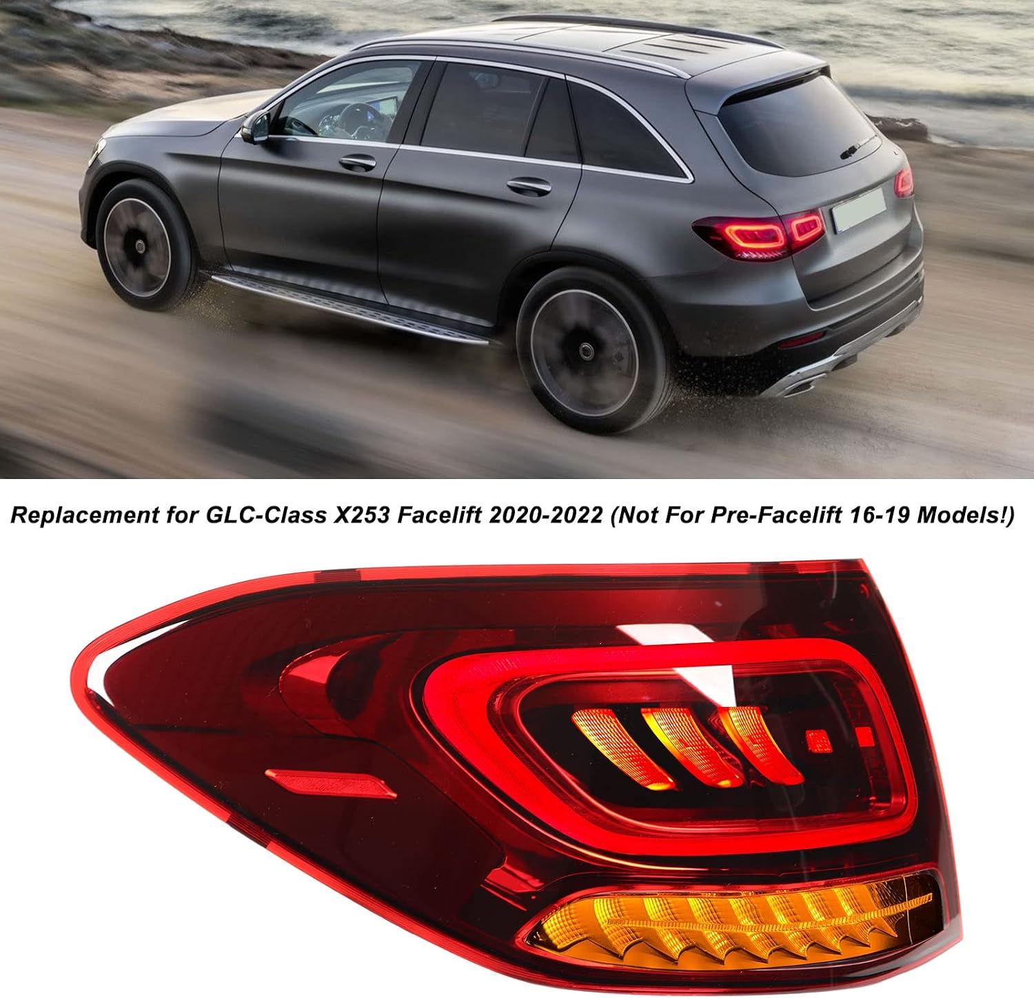Left Side LED Tail Lights Rear Lamp Car Rear Left Taillight Accessory Replacement for GLC Class X253 Facelift 2020-2022 (Not for Pre Facelift 16-19 Model)