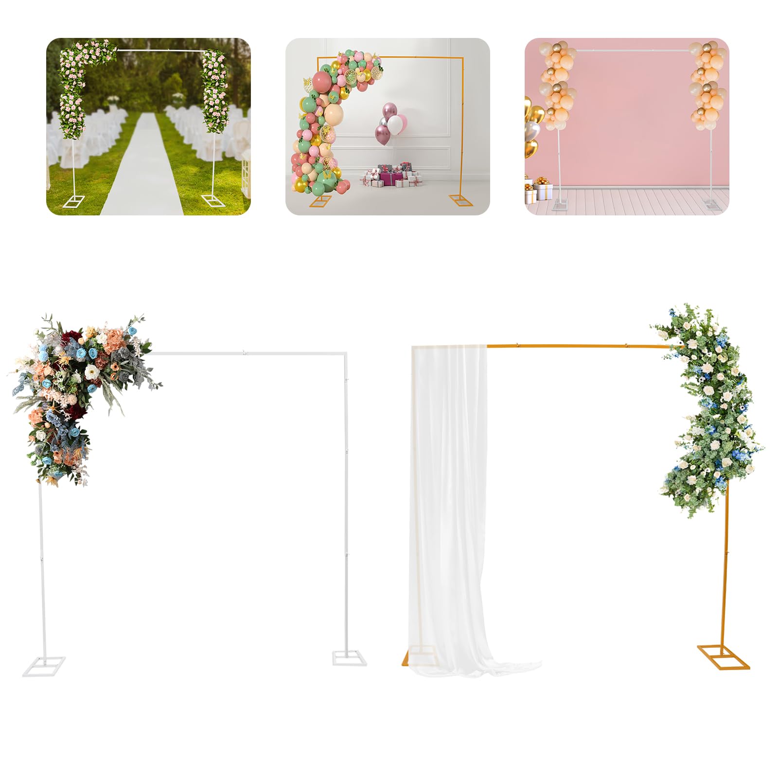 Arco per matrimonio, 2,4 m, in metallo, per matrimonio, fidanzamento, compleanno, struttura stabile, asta per cerimonia, ricevimento di feste, eventi, sfondo fotografico, supporto oro/bianco (oro)